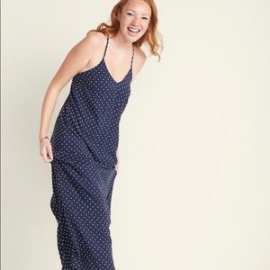 Navy Blue and White Polka Dot Maxi Dress